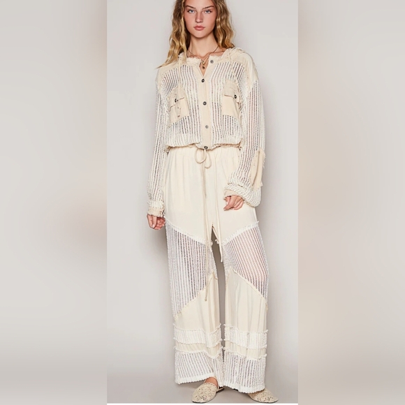 POL Open Knit Contrast Hooded Shacket W/ Hoodie. Sz L NWOT - Picture 5 of 8